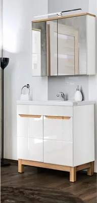 Produktbild von Badmöbel Waschplatz Set mit 80cm Waschtisch & LED-Spiegelschrank SOLNA-56 in Hochglanz weiß, B/H/T ca.: 80/200/46 cm