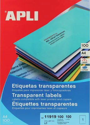 Produktbild von Apli – Transparente Etiketten ft 210 x 297 mm (B x H), 100 Stück, 1 pro Blatt, Karton mit 100 Blatt