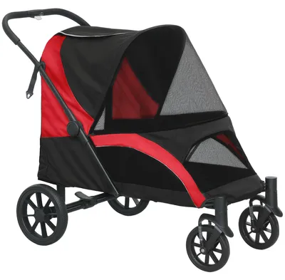 Produktbild von Hundewagen,FaltbarerHundebuggyfürmittelgroßeHunde,Haustierwagenmit4Rädern,Sicherheitsleinen,Bremsen,Schwarz