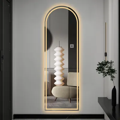 Obrázok produktu pre AIORBER 165 × 50 cm zakrivené stojace zrkadlo s LED osvetlením, 3-farebné stmievanie a ovládanie jasu, veľké zrkadlo po celej dĺžke do spálne, strieborné