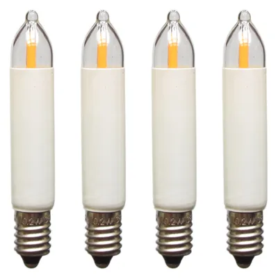 Produktbild von Erzgebirgslicht - AUSWAHL - 4 Stück LED Filament Kleinschaftkerze 34V 0,2W E10 für 7 Brennstellen Ersatzbirne Glühbirne Minischaftkerze Glühlämpchen für Lichterketten Pyramide und Schwibbogen