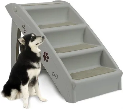 Produktbild von Famanu Hundetreppe für kleine Hunde und Katzen - Inklappbar, rutschfest und langlebig - 50 cm hoch