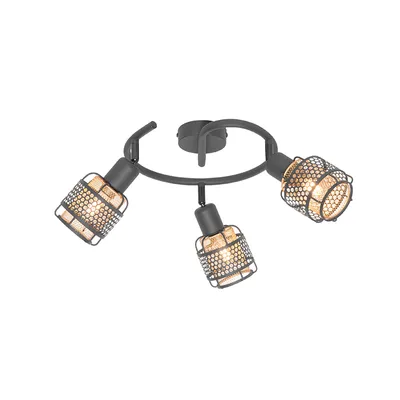 Produktbild von QAZQA - Design Design-Deckenleuchte I Deckenlampe I Lampe I Leuchte Schwarz mit Gold I Messing 3-flammig Spotbalken-flammig rund - Noud I Wohnzimmer I Schlafzimmer - Stahl Rund - LED geeignet E14