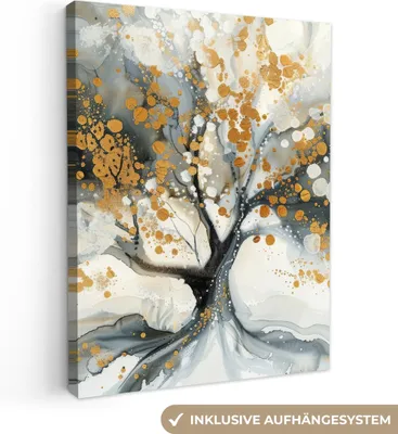 Obrázek produktu pro OneMillionCanvasses® - Plátna - Strom - Moderní - Abstraktní - Zlatá - Černá - Bílá, nástěnný obraz, nástěnná dekorace Obývací pokoj, 90x120cm