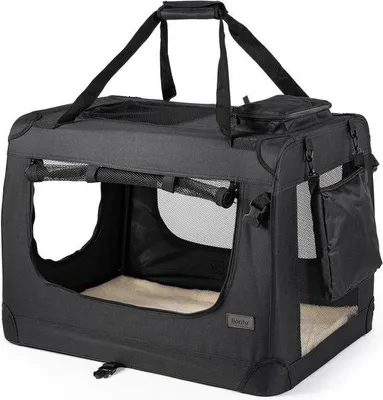 Produktbild von Hundetransportbox, opklappbar, für Reisen und Auto, 60 x 42 x 44 cm, stabile Transportbox mit Griffen und Decke für Hunde bis 12 kg, robuste Hundebox aus Stoff, für kleine und mittelgroße Hunde.
