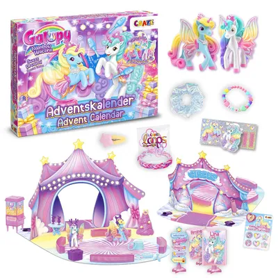 Produktbild von GALUPY Adventskalender 2026 Kinder – Einhorn Zirkus mit 2 Figuren