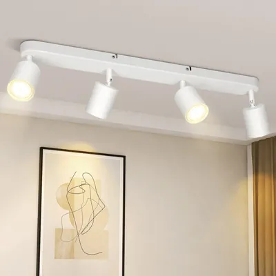 Image de ZMH LED Plafonnier Blanc 4 flammes Plafonnier Moderne GU10 Métal Spots de plafond Orientable 330° pour salon chambre couloir