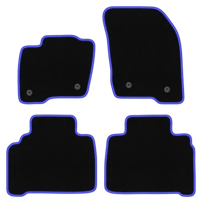 Zdjęcie produktu dla Dywaniki samochodowe welurowe CARLUX-BLUE do: Ford S-MAX MK2 (2015-, minivan) czarne z niebieskim obszyciem, z mocowaniami – wariant W0594