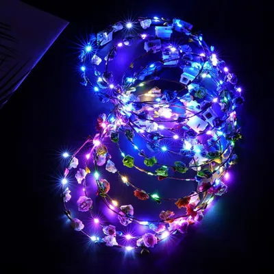 Produktbild von LED Blumenkranz Stirnband 12er Set Damen Kinder Festival Party Hochzeit