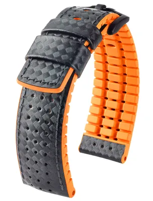 Produktbild von HIRSCH Performance | Uhrenarmband Leder/Kautschuk Carbonoptik 30950B, Stegbreite:22mm