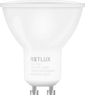 Obrázek produktu pro RETLUX RLL 419 LED žárovka, příkon: 9 W, patice GU10, 220-240 V, 6500K - denní bílá, životnost více než 25000h, světelný tok: 820 lm