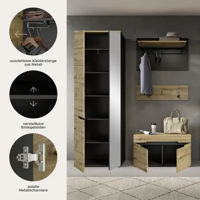 Produktbild von Canu Garderobenmöbel Set Eiche Nachbildung.