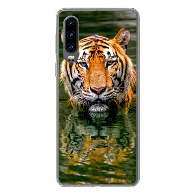 Produktbild von MuchoWow® Handyhülle Schutzhülle Hülle für Huawei P30 Tiger - Wasser - Spiegelung Silikon Softcase Handy Hülle - Kartenbesitzer
