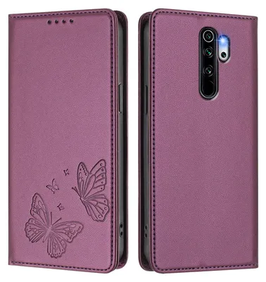 Produktbild von Lederhülle für Xiaomi Redmi Note 8 Pro, Schmetterling Prägung Leder Brieftasche Schutzhülle mit Ständer Lila