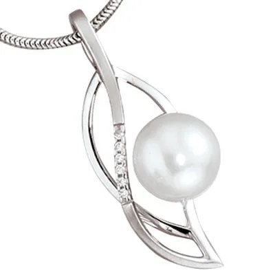 Produktbild von JOBO Anhänger 585 Gold Weißgold teilmattiert 1 Süßwasser Perle 6 Diamanten Brillanten