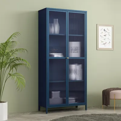 Produktbild von Vitrinenschrank ’Säkylä’ mit 2 Türen Stahl 180 x 80 x 35 cm Navyblau
