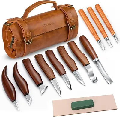 Imagen del producto de Juego de 14 cuchillos para tallado en madera, con estuche, ideal para principiantes y profesionales