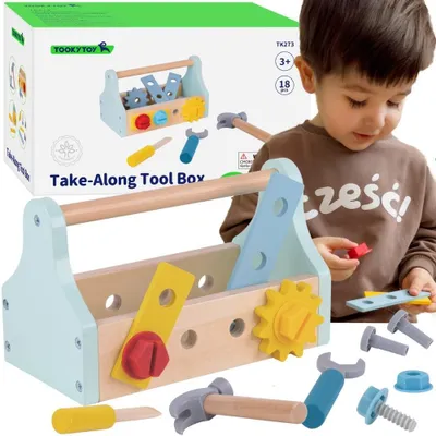 Produktbild von Tooky Toy Holz-Werkzeugkasten-Set 18-tlg.