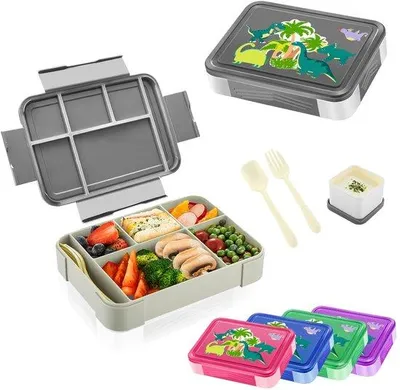 Productafbeelding van Ibenzoa® Lunchbox voor kinderen met 6 compartimenten en een sausbakje van 65 ml, 1330 ml, in verschillende kleuren, 23 x 17 x 4,8 cm – geschikt voor magnetron, vriezer en vaatwasser (deksel handwasbaar)