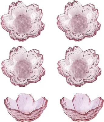 6 rosa Blumen-Glasschälchen für Sojasauce, Sushi & Dips