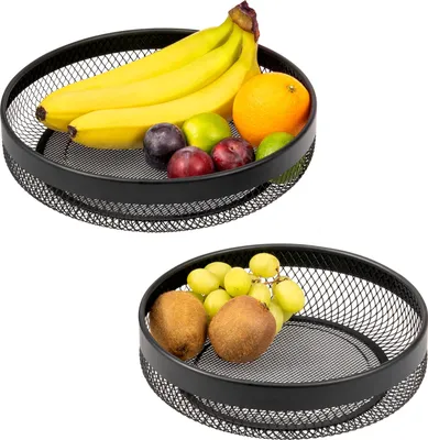 Immagine prodotto di cesto di frutta eluno - set di 2 cesti per il pane, fruttiera rotonda, in metallo nero