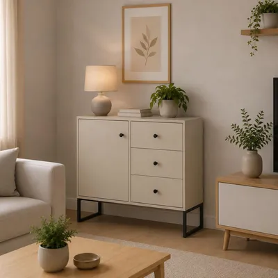 Immagine prodotto di Leranoro - Credenza, 77x33x82h cm Beige Cashmere, 3 Cassetti