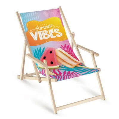 Produktbild von Klappbare Oxford Strandliege Fullprint „Summer Vibes“ – Tragbare Gartenliege mit Armlehnen, leichte Campingliege