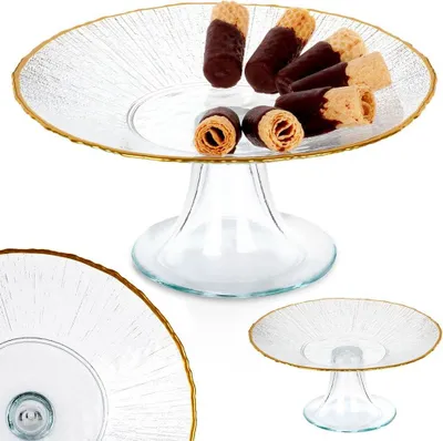 Obrázok produktu pre Stojan na torty zo skla, zlatá farba, na torty, dezerty, občerstvenie, podnos, 21 cm