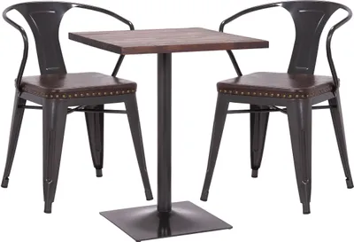 Image de Set table de bistrot 2x chaise de salle à manger HWC-H10d, chaise table chaise de cuisine gastronomie MVG ~ noir-brun, table brun foncé