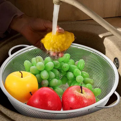 Produktbild von Doppelgriff-Abtropfkorb aus Edelstahl 304 für die Küche mit hoher Härte und einfacher Reinigung zum Waschen von Gemüse und Obst