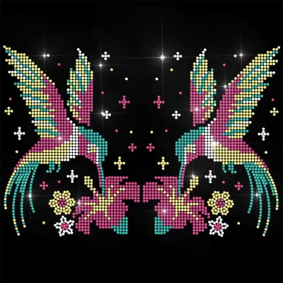 Productafbeelding van Strass Transfersticker met Kolibries en Bloemen