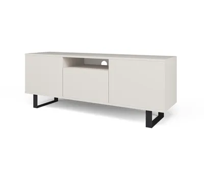 Produktbild von TV-Schrank Masimo 150 cm, TV Lowboard mit vier Regalen, hohe schwarze Rahmenfüße, Schrank fürs Wohnzimmer, Push-to-Open - Kaschmir