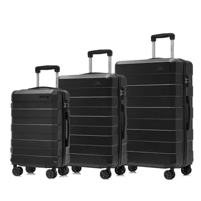 Produktbild von yonsly Premium Reisekoffer TSA-Schloss,YKK-Reißverschluss Hartschalen-Koffer Kabinenkoffer Rollkoffer Suitcase Handgepäck (Schwarz, L-XL-Set)
