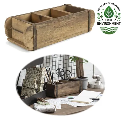 Produktbild von LS-LebenStil Holz Ziegelform Unika 31x15cm Braun 3-Fach alte Backsteinform Cutlery Deko Aufbewahrungskiste Aufbewahrungsbox Pflanzkübel Besteckasten