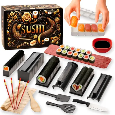 Sushi-Set 15-tlg. mit Bambusmatte, Werkzeug & Anleitung