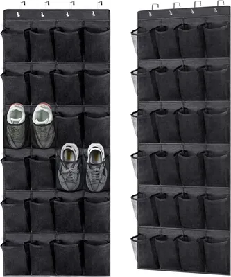 Produktbild von Hängeorganizer Hängaufbewahrung Für Schuhe mit 4 Haken - Ordnungssystem Hängeregal Mit 24 Taschen - Organizer Passend Für Jede Reguläre Tür, Schwarz