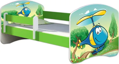 Produktbild von ACMA Jugendbett Kinderbett Junior-Bett Komplett-Set mit Matratze Lattenrost und Rausfallschutz Grün 35 Hubschrauber 180x80