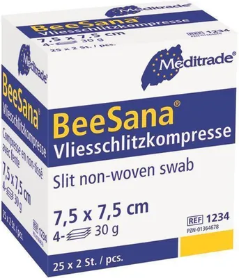 Produktbild von 800 BeeSana Vliesschlitzkompressen - steril - 4-fach - 30 g - 7,5 x 7,5 cm - Kompressen