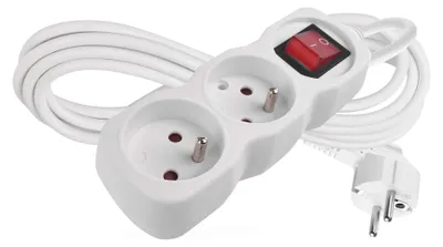Prodlužovací kabel 3 m / 2 zásuvky / s vypínačem / bílý / PVC / 1 mm2