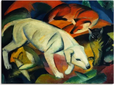 Produktbild von Franz Marc: Drei Tiere (Hund Fuchs und Katze). 1912, Produkt:Leinwand, Größe:60x80 cm / Leinwand