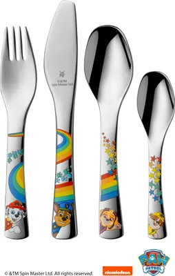 Produktbild von WMF Paw Patrol Kinderbesteck Set 4-teilig, Kinderbesteck Edelstahl, Besteck Kinder ab 3 Jahre, Cromargan poliert, spülmaschinengeeignet