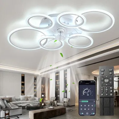 Image de Ventilateur de plafond - Ventilateur avec éclairage - Ventilateur plafonnier - Plafonnier - Lampe LED à intensité variable