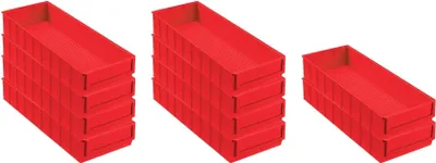 Produktbild von SparSet 10x Rote Industriebox 500 B | HxBxT 8,1x18,3x50cm | 6 Liter | Sichtlagerkasten, Sortimentskasten, Sortimentsbox, Kleinteilebox