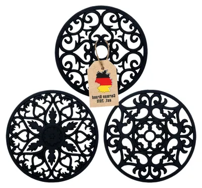 Produktbild von 3-teiliges Silikon Untersetzer Set in Schwarz - 19,5 cm - Topfuntersetzer (3 Stück) Flexible Antihaft Silikon Unterlage, rutschfest, hitzebeständig, robust, spülmaschinenfest, Ornamente