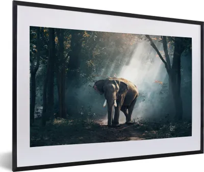 Produktbild von MuchoWow® MuchoWow® Gerahmtes Poster Elefant - Wald - Sonne 60x40 cm - Poster mit zchwarzem Bilderrahmen - Schlafzimmer - Plakat in Rahmen - Drucken