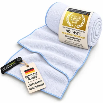 Produktbild von LightDry Mikrofaser Handtuch Weiß 60x30 cm Sporthandtuch Reisehandtuch schnelltrocknend saugstark inkl. Tasche für Fitness & Outdoor