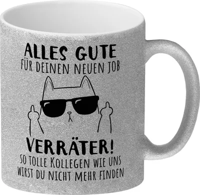Produktbild von Katze mit Mittelfinger Glitzer-Kaffeebecher mit Spruch Viel Erfolg du Verräter