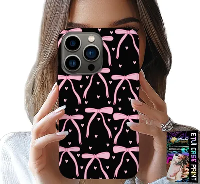 Immagine prodotto di Custodia Per Iphone 15 Pro - Nastro Nero E Rosa Con Fiocchi