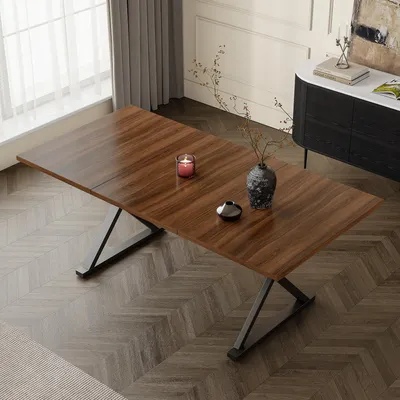 Produktbild von Esstisch Rechteckig 180x90 cm für 6-8 Personen - Küchentisch in Walnuss-Optik & Schwarz - Moderner Speisetisch mit stabilem X-Gestell aus Metall