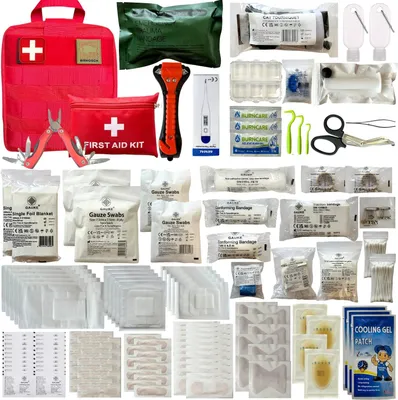 Imagen del producto de Kit de primeros auxilios, con más de 150 elementos, versátil, para uso en casa y en viajes
